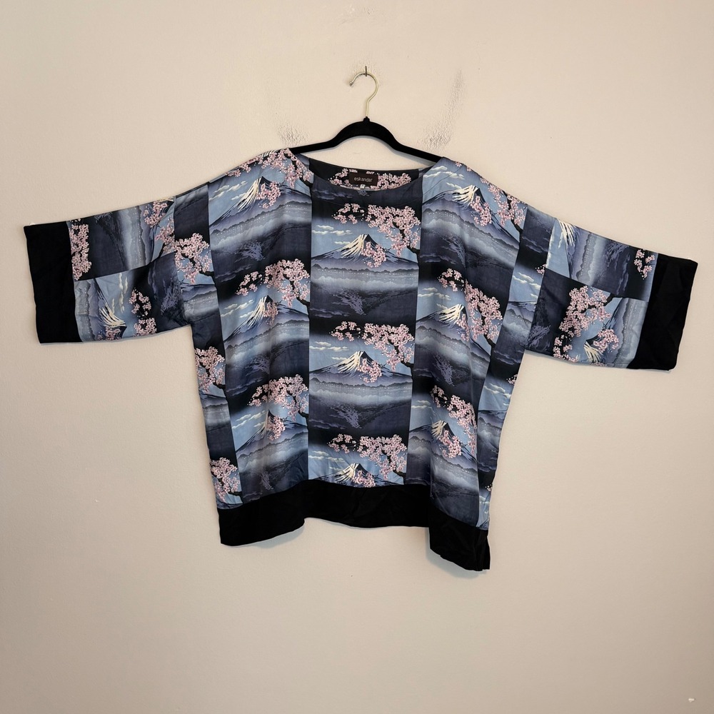 Eskandar Size 0 Silk Mount Fuji Cherry Blossom Oversized Kimono Tunic Top Boho